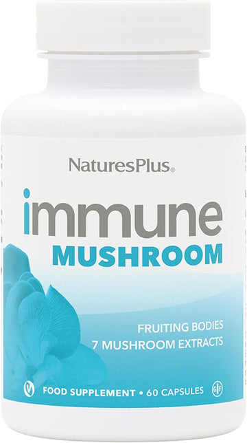 NaturesPlus Immune Mushroom - 60 Capsules - Fruiting Body Immune Complex - from Seven Different Mushrooms - Delivers Key Micronutrients - Vegan, Gluten Free - 30 Servings
