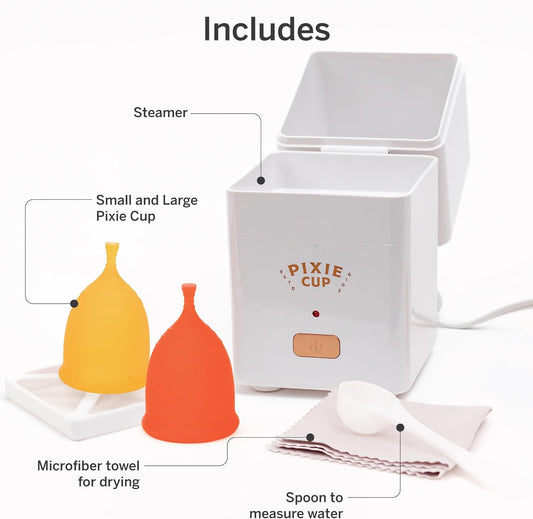 Menstrual Cups with Sterilizer - Ranked 1 for Most Comfortable Soft Reusable Period Cup - Kills 99.9% of Germs with Cleaner Steamer - Wash Your Cup in 3 Minutes! - Compact Sanitizer Kit