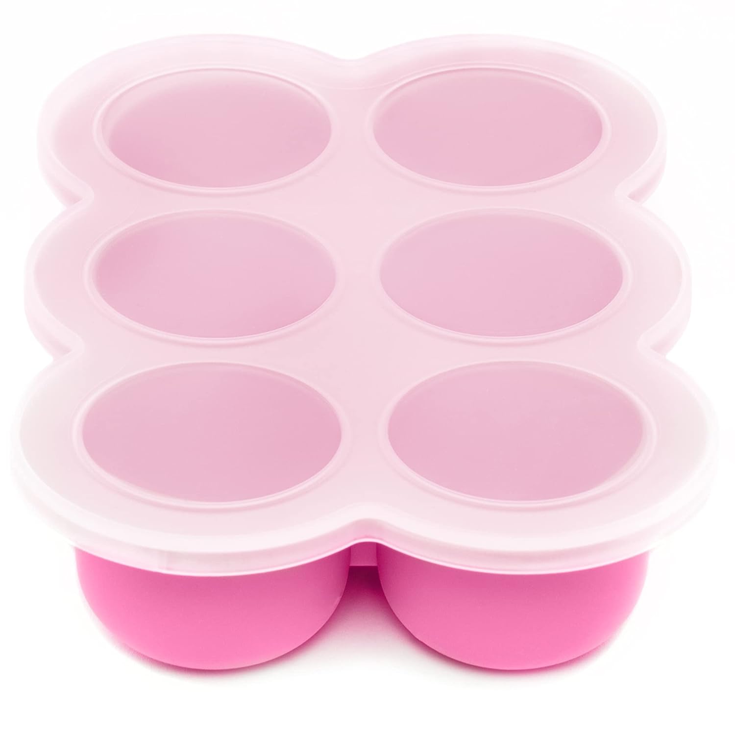 WeeSprout Silicone Freezer Tray with Clip on Lid Perfect Food Storage Container for Homemade Baby Food, Vegetable, Fruit Purees, and Breast Milk (Bright Pink, Six 3 Ounce Sections)