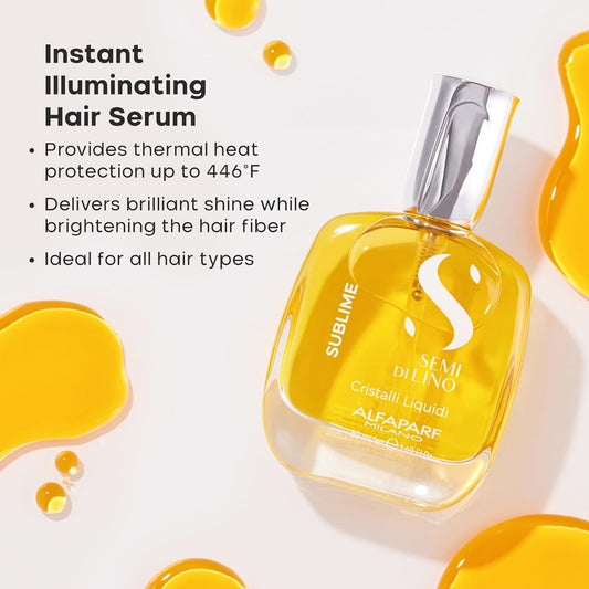 Alfaparf Milano Semi Di Lino Sublime Cristalli Liquidi Hair Oil Serum With Thermal Protection - Anti Frizz Hair Serum & Smoothing Heat Protectant Spray With Vitamin E For Frizzy Hair (0.51 Oz / 15 Ml)
