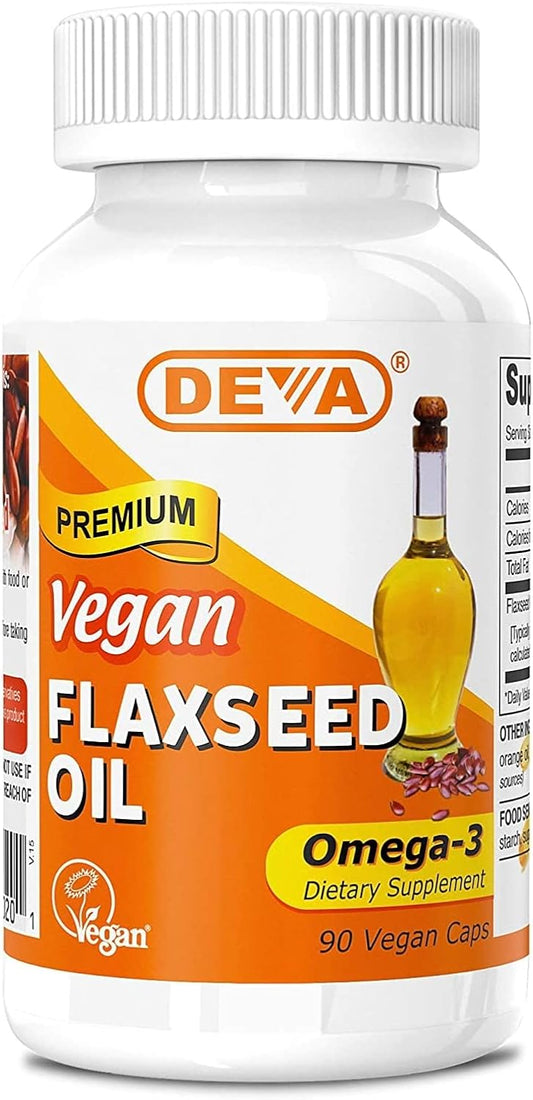 DEVA Organic Vegan Vitamins Flax Seed Oil - Rich in Omega-3, Cold-pressed & Unrefined - 90 Capsules (Pack of 3)