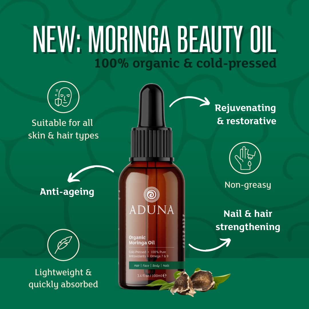 Aduna Moringa Oil - 100% Organic - 3.4Fl Oz Pure Moringa Oil - Unrefined Cold-Pressed Body, Hair & Face Oil - Best For Fine Lines And Moisturizing - Antioxidants : Beauty & Personal Care