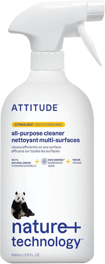 Attitude All Purpose Cleaner, Ewg Verified Multi-Surface Products, Vegan, Naturally Derived Multipurpose Cleaning Spray, Citrus Zest, 27.1 Fl Oz