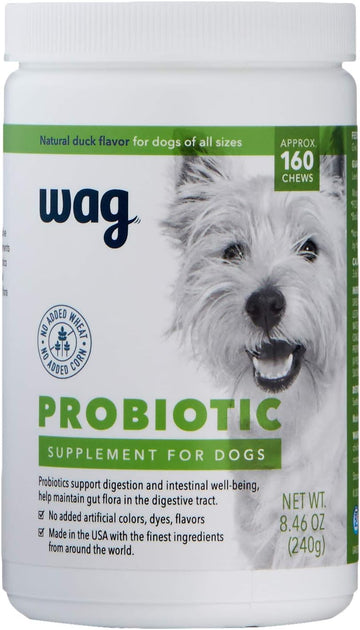 Amazon Brand - Wag Probiotic Supplement Chews for Dogs, Natural Duck Flavor, 160 count