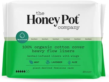 The Honey Pot Company - Herbal Heavy Flow Panty Liners - Organic Pads for Women - Infused w/Essential Oils for Cooling Effect, Organic Cotton Cover, & Ultra-Absorbent Pulp Core - Feminine Care - 20ct