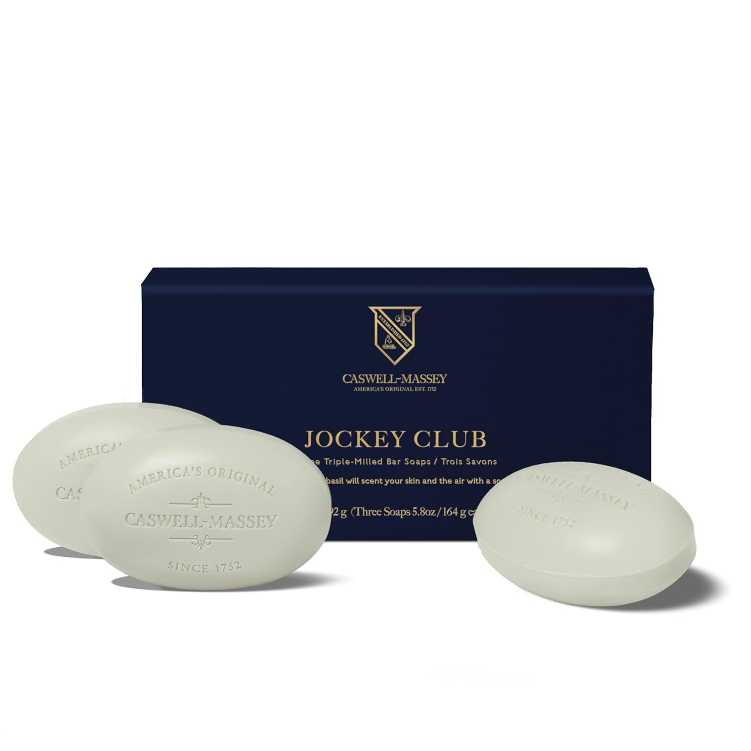 Caswell-Massey Men’S Bar Soap Gift Set - Jockey Club Scent - Triple-Milled Moisturizing Body Soap Bars For All Skin Types, Plant-Based Formula With Essential Oils, Made In Usa, 3 X 5.8 Oz