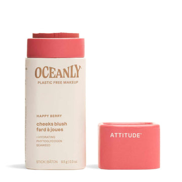 ATTITUDE Oceanly Lightweight Blush Stick, Titanium Dioxide-Free, EWG Verified, Plastic-Free, Vegan & Cruelty-free Makeup, Happy Berry, 0.3 Ounces