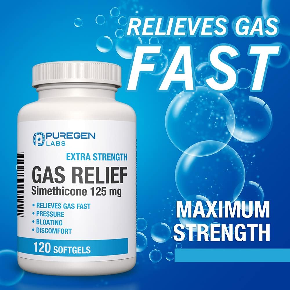 Puregen Labs Extra Strength Gas Relief Softgels with Simethicone 125 mg EXP 06/2025 | Fast Relieve of Pressure, Bloating and Painful Discomfort – 3 Pack | Total 360 Softgels : Health & Household