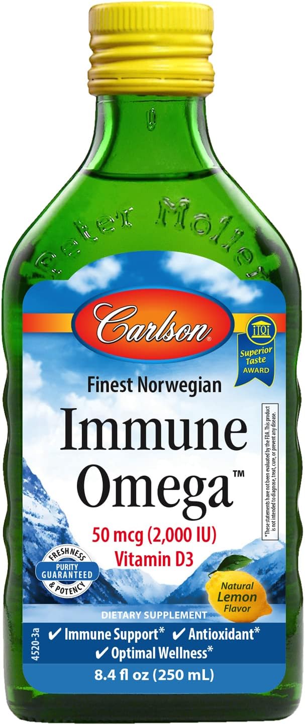 Carlson - Immune Omega, 2000 IU (50 mg) Vitamin D3 + Omega-3s, Immune Support, Antioxidant Blend, Natural Lemon avor, 250 ml