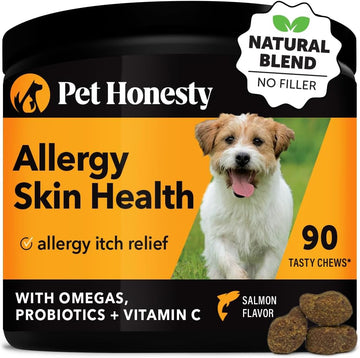 Pet Honesty Allergy Skin Health - Allergy Itch Relief, Fish Oil for Dogs, Probiotics for Healthy Skin, Shiny Coats, Helps Reduce Normal Shedding, Soft Chews for Healthy Skin & Coat - 90 Ct (Salmon)