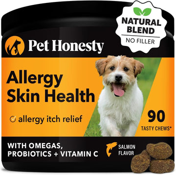 Pet Honesty Allergy Skin Health - Allergy Itch Relief, Fish Oil For Dogs, Probiotics For Healthy Skin, Shiny Coats, Helps Reduce Normal Shedding, Soft Chews For Healthy Skin & Coat - 90 Ct (Salmon)