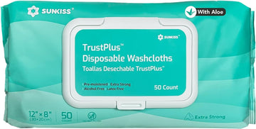 SUNKISS Trustplus Wet Wipes for Adult, Extra Thick 20 x 30 cm Body Cleaning Wipes with Aloe for Incontinence & Cleansing, Unscented, 50 Count