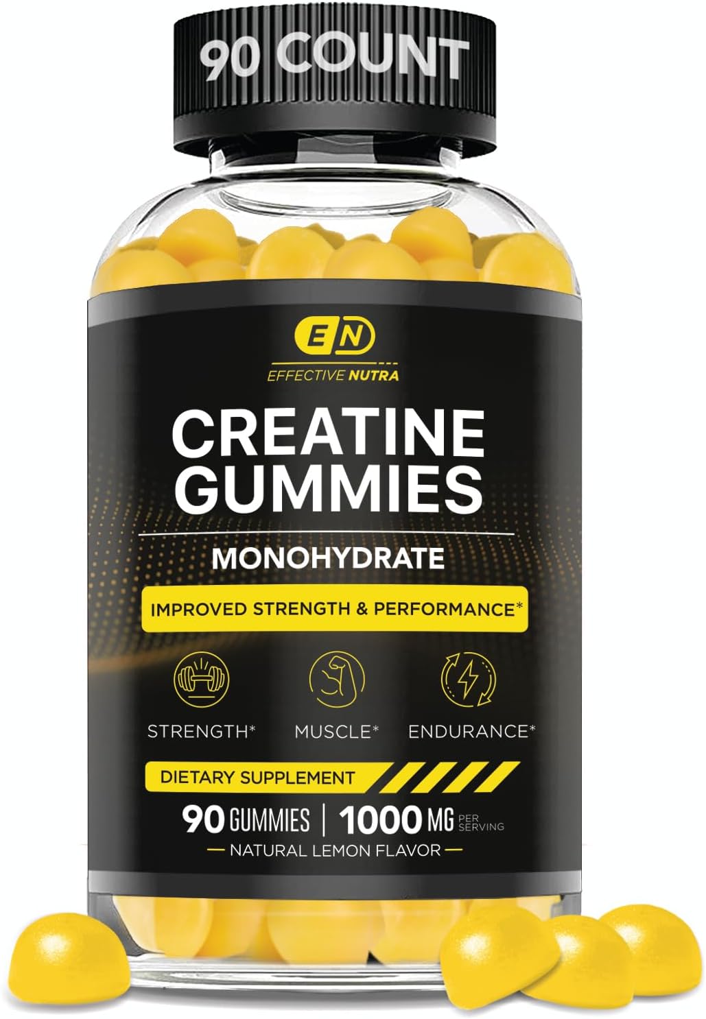 Creatine Gummies for Men & Women - Creatine Monohydrate Gummies for Strength, Muscle, Energy - Natural Lemon Flavor (90ct)