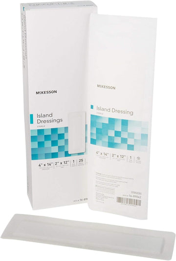 Mckesson Island Dressings, Sterile, Dimension 4 In X 14 In, Pad 2 In X 12 In, 25 Count, 4 Packs, 100 Total