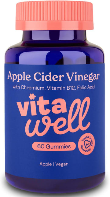 Vitawell Apple Cider Vinegar Gummies - 1000Mg With The Mother | Complex Formula - B12 + Folic Acid + Beetroot Extract | 60 Vegan Flavoured Gummies | Digestive Health And Metabolism Support