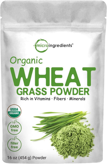 Micro Ingredients Sustainably US Grown, Organic Wheat Grass Powder (100% Whole-Leaf), 16 Ounce, Rich in Immune Vitamins, Fibers and Minerals, Support Digestion Function, Vegan Friendly