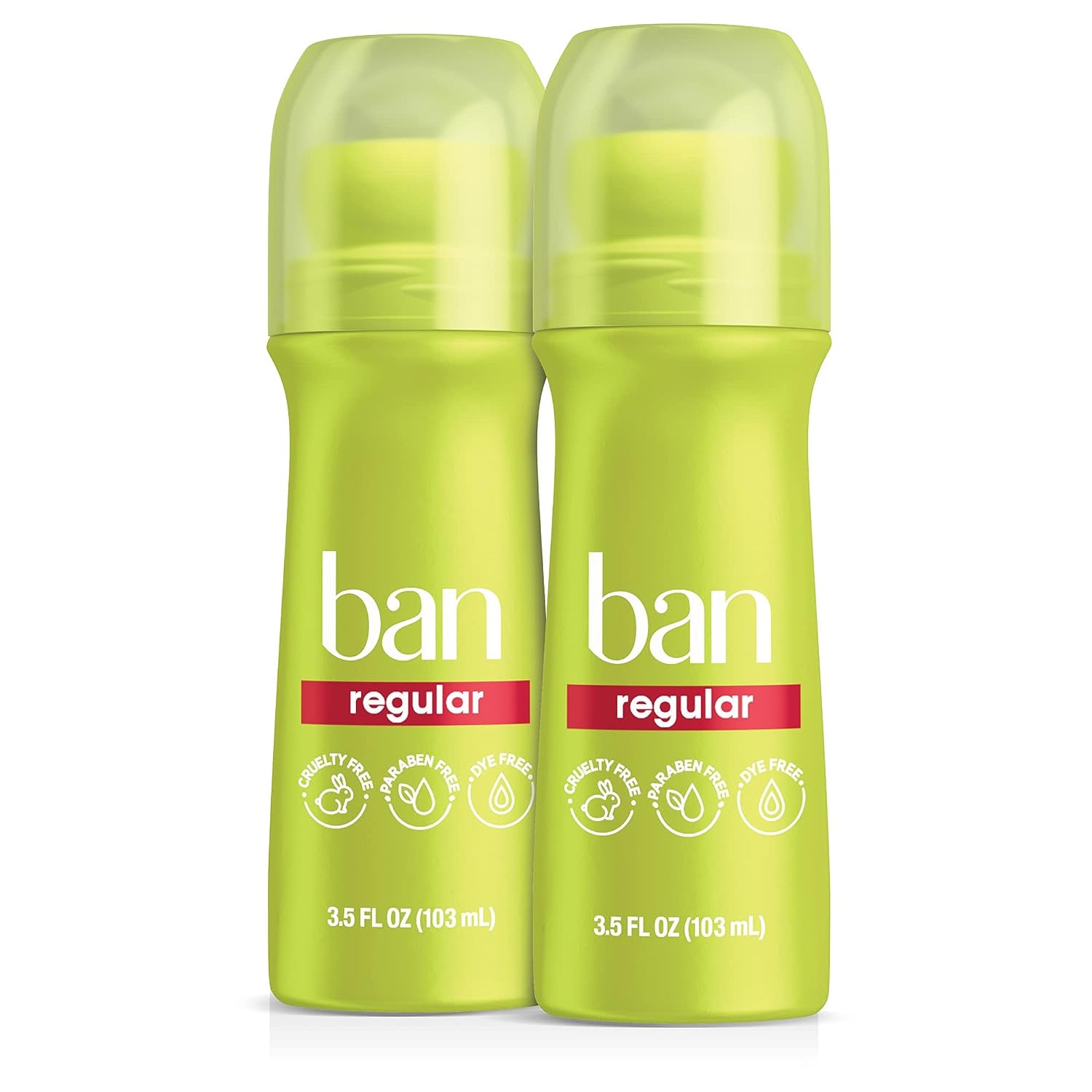Ban Regular Scent 24-hour Invisible Antiperspirant, Roll-on Deodorant for Women and Men, Underarm Wetness Protection, with Odor-fighting Ingredients, 3.5 oz, 2-pack