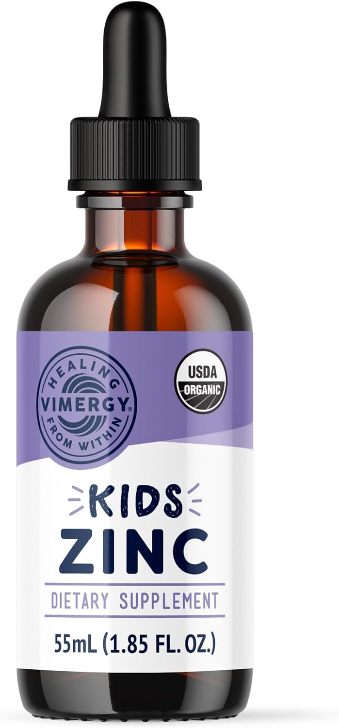 Vimergy Kids Organic Liquid Zinc – Fast-Absorbing Immune Support* – Promotes Healthy Bones & Skin – Usda Organic, Kosher, Vegan, Non-Gmo – 55 Ml