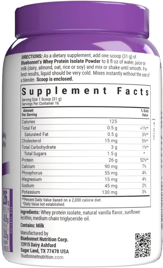 Bluebonnet Grass Fed Whey Protein Isolate 26 G Energy & Workout Recovery Bcaa Amino Acids - Gluten-Free, Non-Gmo, Soy-Free Chocolate Protein Powder For Women & Men - 28 Servings