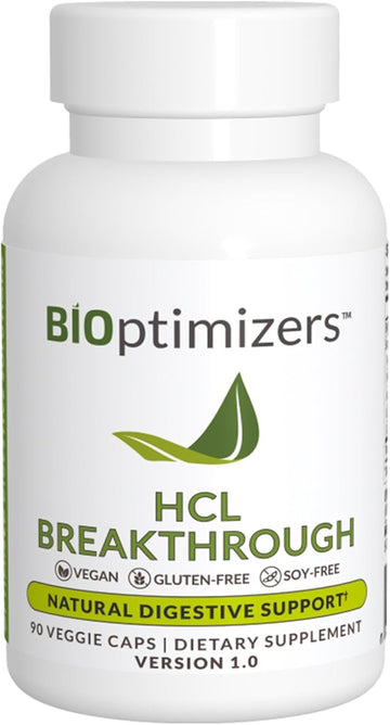 Bioptimizers Hcl Breakthrough - Betaine Hydrochloride Enzymes Supplement - Assists With Protein Breakdown And Absorption - Helps Gas And Heartburn Relief - 90 Pepsin-Free Capsules