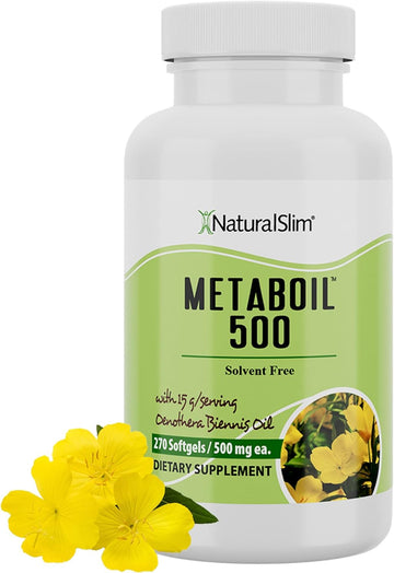 NaturalSlim Metaboil 500 with Evening Primrose Oil & GLA (Gamma-Linolenic Acid) - Women, Heart & Weight Reduction Support - Solvent Free Cold Pressed Supplements 500mg, 250 Softgels