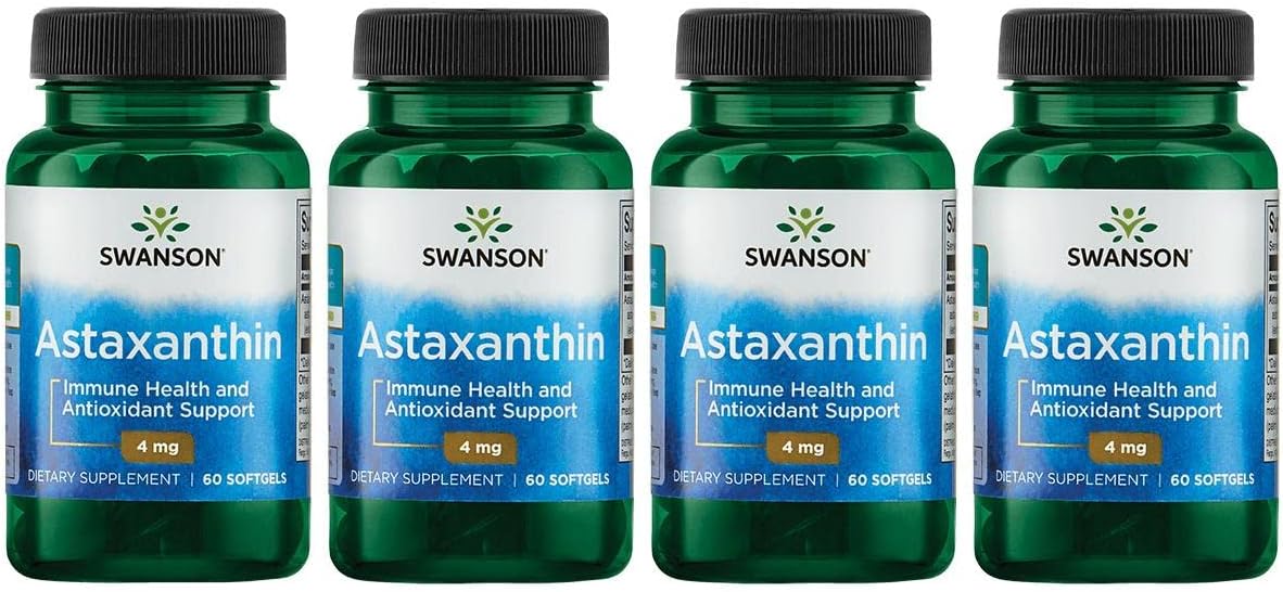Swanson Astaxanthin Eye Vision Brain Skin Health Antioxidant Support Supplement (Astaxanthin 4 Mg) 60 Softgels Sgels (4 Pack)
