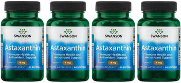 Swanson Astaxanthin Eye Vision Brain Skin Health Antioxidant Support Supplement (Astaxanthin 4 Mg) 60 Softgels Sgels (4 Pack)
