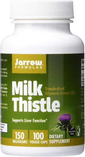 Jarrow Formulas Milk Thistle 150 Mg With 30:1 Standardized Silymarin Extract, Dietary Supplement For Liver Function Support, 100 Veggie Capsules, 33-100 Day Supply