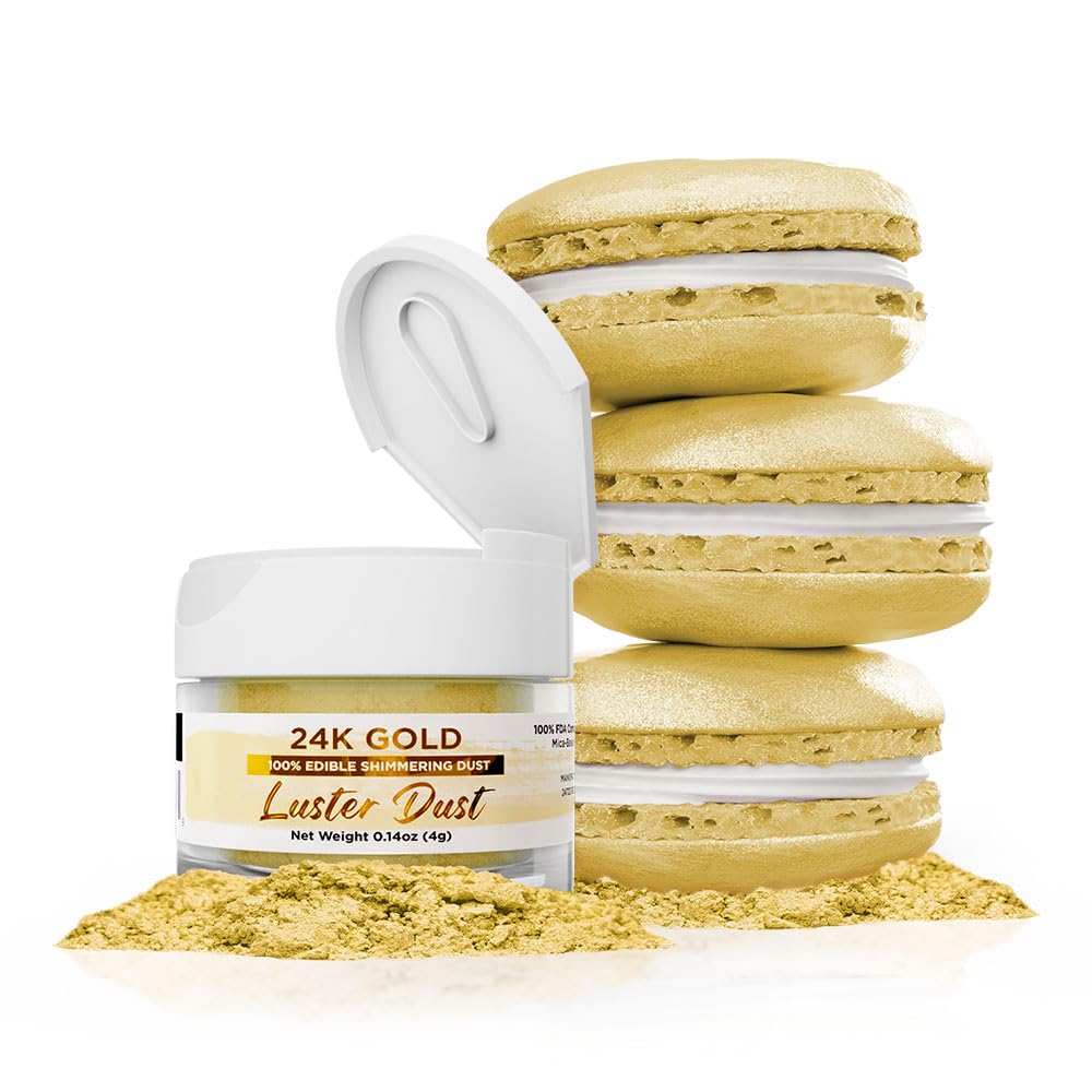 Luster Dust - Super Gold (4G 1X Jar) | Edible Vegan Dust & Paint For Cake Decorating, Ice Cream, Desserts, Cocktails And Beverages By Bakell : Grocery & Gourmet Food