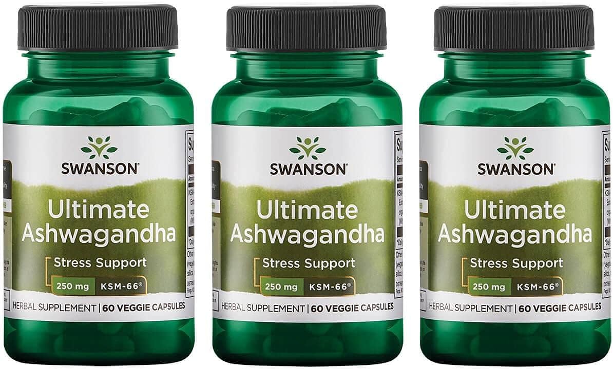 Swanson Ultimate Ashwagandha Ksm-66 - Herbal Supplement Supporting Healthy Stress Levels & Relaxation - Natural Formula To Promote A Calm & Relaxed Mindset - (60 Veggie Capsules, 250Mg Each) 3 Pack