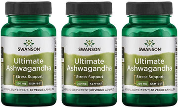 Swanson Ultimate Ashwagandha Ksm-66 - Herbal Supplement Supporting Healthy Stress Levels & Relaxation - Natural Formula To Promote A Calm & Relaxed Mindset - (60 Veggie Capsules, 250Mg Each) 3 Pack