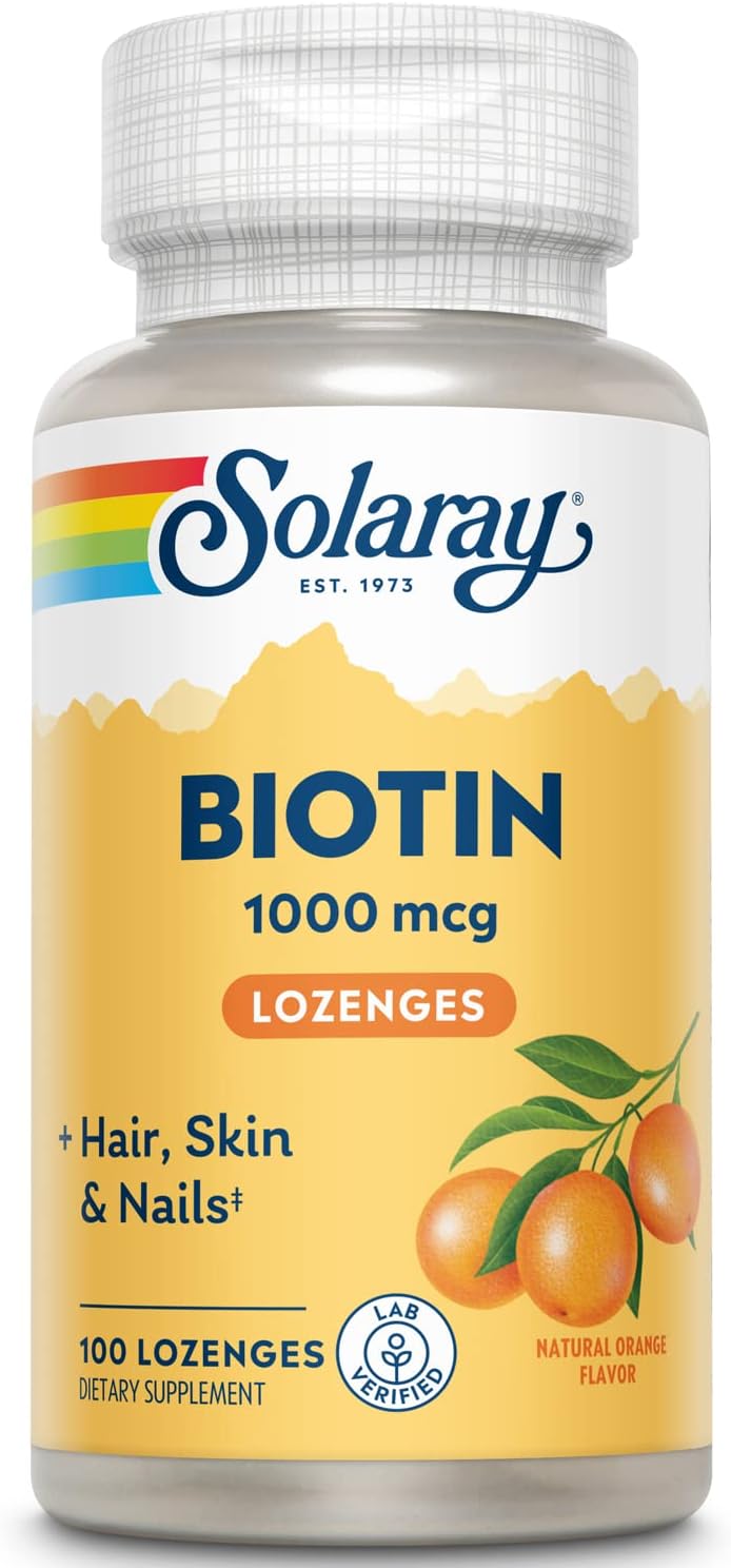 SOLARAY High Potency Biotin 1000 mcg | Natural Orange Juice Flavor | Healthy Hair, Skin & Nails Support | 100 Lozenges