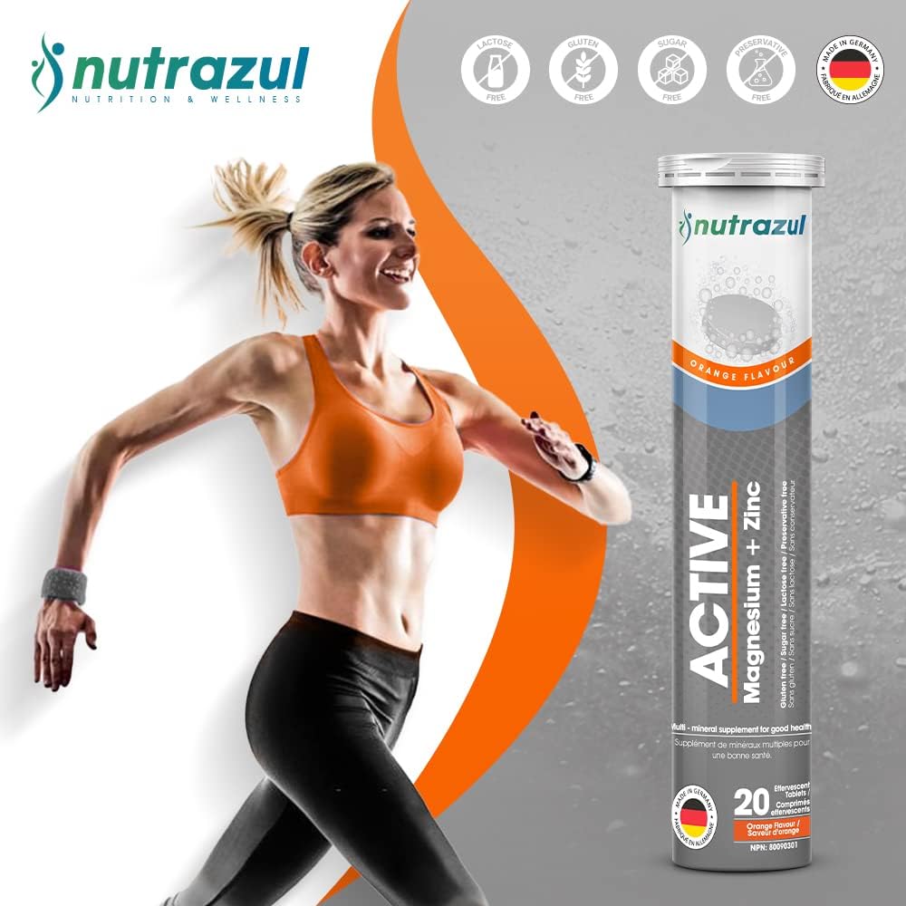 Nutrazul Active (Magnesium and Zinc) Effervescent Tablets- Orange 20’s | Gluten Free, Sugar-Free, Lactose-Free & Preservative Free | Maintains Muscle Function : Health & Household