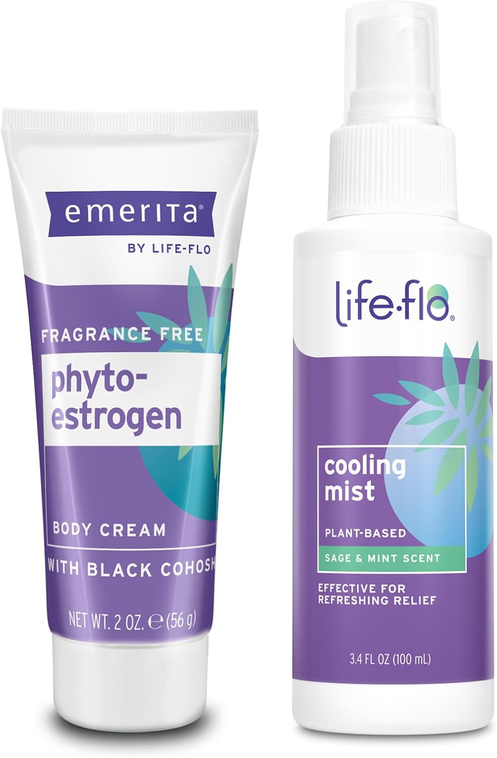 Emerita By Life-Flo Phyto Estrogen Cream For Women 2Oz And Life-Flo Cooling Mist 3.4Oz - Phytoestrogen Cream Supports A Healthy Balance While Refreshing Body Mist Cools Hot Flashes - 60-Day Guarantee
