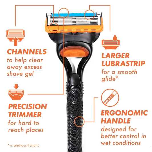 Gillette Fusion5 Razors For Men, 1 Razor, 4 Blade Refills, Lubrastrip For A More Comfortable Shave