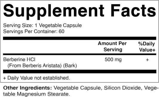 Vitamatic Berberine Supplement 500mg - 60 Vegetable Capsules - Made in The USA - Gluten Free - Non-GMO (1 Bottle)
