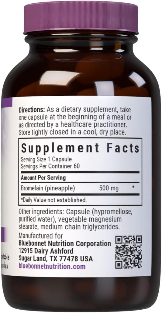 Bluebonnet Super Bromelain Vegetarian Capsules, Pineapple, 500 Mg, 30 Count