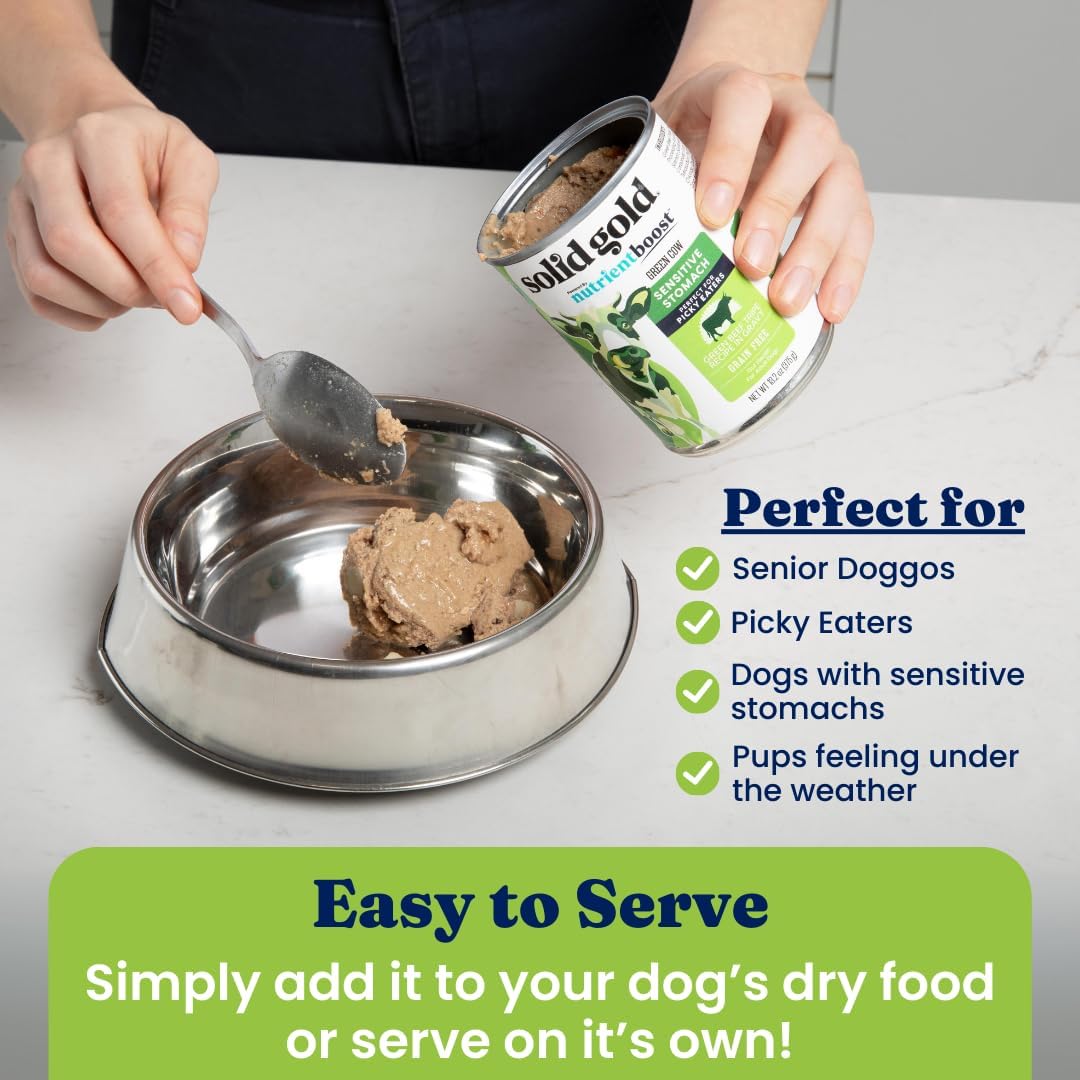 Solid Gold Green Cow Wet Dog Food Mix in for Adult & Senior Dogs for Picky Eaters - Canned Dog Food Additive with Beef Tripe for Healthy Digestion & Sensitive Stomach - 6 Pack/13.2 oz Cans : Pet Supplies