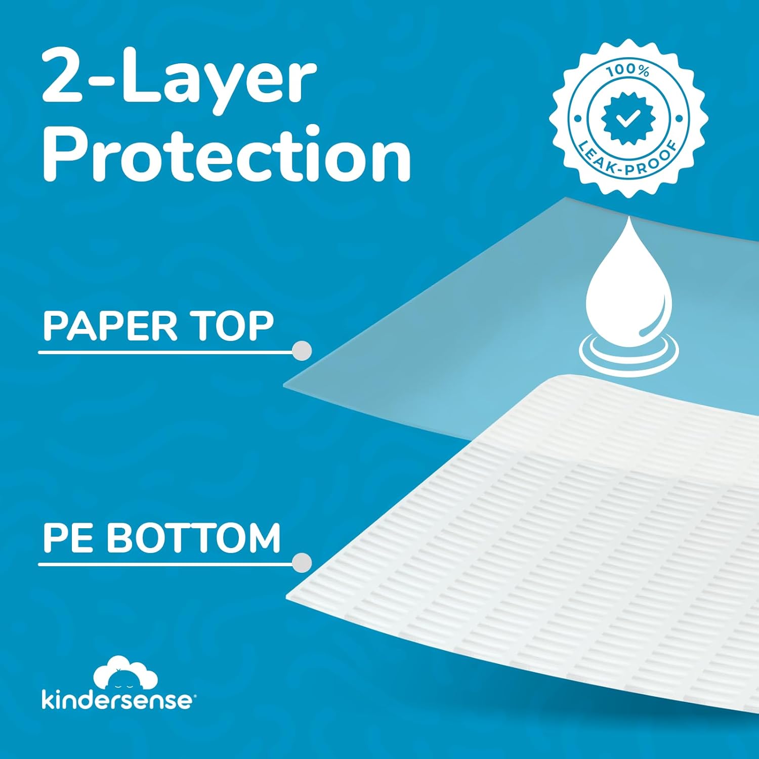 Kindersense® Disposable Changing Pads For Baby Diaper (100 Sheets) | Portable Changing Pad Liners (23" X 17.5") | Paper Top Layer - Waterproof Bottom Layer | Leak Proof Infant Changing Mat