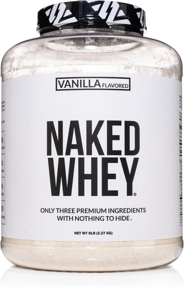 Naked Vanilla Whey Protein Powder - All Natural Grass Fed Whey Protein Powder, Vanilla Flavor, Organic Coconut Sugar, 5Lb Bulk, Gmo-Free, Soy Free, Gluten Free - 61 Servings