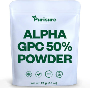 Alpha Gpc 50% Powder, 25 G, Pure Alpha Gpc Choline Supplement For Brain And Focus, Cdp Choline Supplements For Memory Performance & Concentration, No Fillers, Non-Gmo, Offers 42 Servings