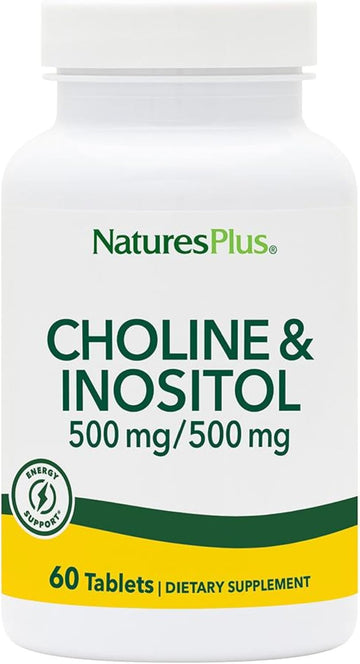 Natures Plus Choline & Inositol - 500 Mg, 60 Vegetarian Tablets - Nervous System Support & Healthy Liver Function - Gluten-Free - 60 Servings