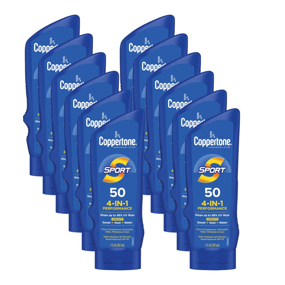 Coppertone Sport Sunscreen Spf 50 Lotion, Water Resistant Sunscreen, Body Sunscreen Lotion, 7 Fl Oz (Pack Of 12)