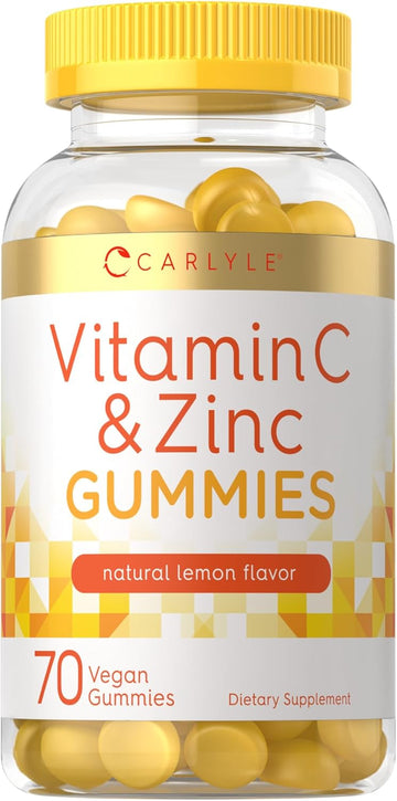 Carlyle Vitamin C And Zinc Gummies | 70 Count | Vegan, Non-Gmo, And Gluten Free Supplement | Lemon Flavor