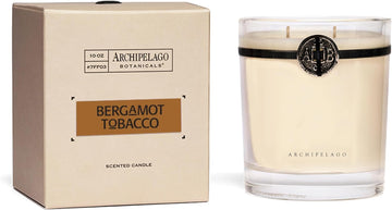 Archipelago Botanicals Bergamot Tobacco Boxed Candle, Italian Bergamot and Tobacco Flower, Clean Soy Wax Blend Burns 60 Hours (10 oz)