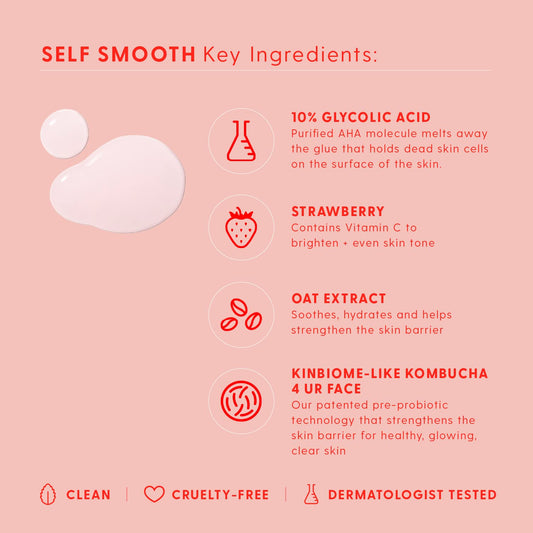 Kinship Self Smooth 10% Glycolic Pore Minimizing Toner-Serum - Exfoliating Glycolic Acid - Overnight Resurfacing Treatment - Brighten, Smooth, Hydrate - AHA + Vitamin C Facial Toner (2.2 Fl Oz)