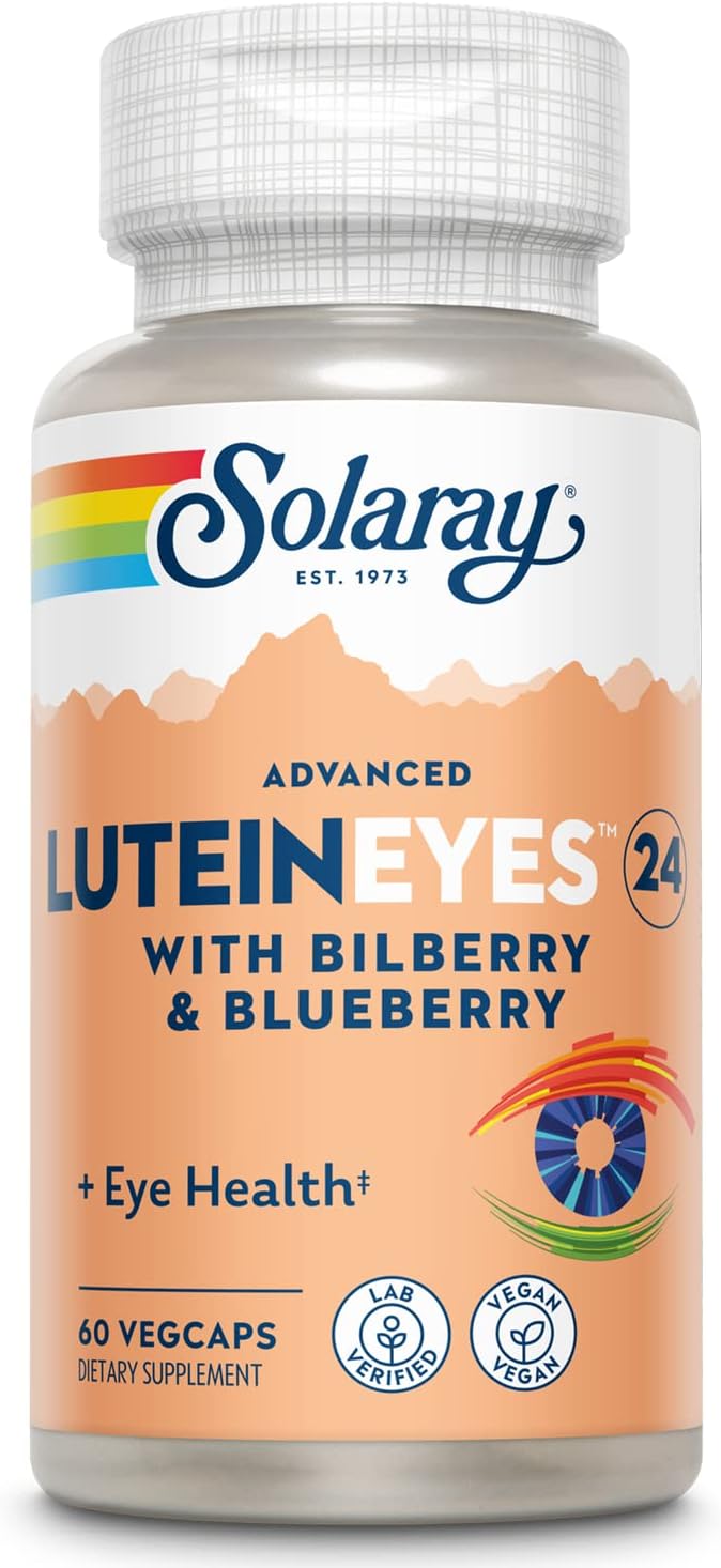 Solaray Advanced Lutein Eyes 24 Mg - Lutein And Zeaxanthin Supplements - Eye Health Support With Blueberry And Bilberry Extract - Vegan, 60-Day Guarantee, Lab Verified - 60 Servings, 60 Vegcaps