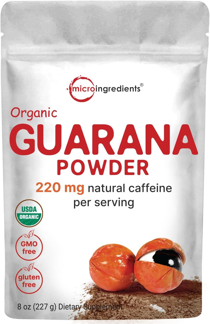 Micro Ingredients Organic Guarana Powder 1,000mg Per Serv, 8 Ounces | 220mg Natural Caffeine Energizer, Brazilian Herbal Extract, Raw, Bulk Superfood, Coffee Substitute, Vegan Friendly, & Non-GMO