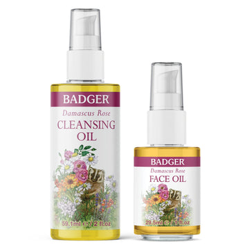 Badger Rose Cleansing Oil & Rose Face Oil - Usda Organic Oil Cleansing Method In Glass Bottles