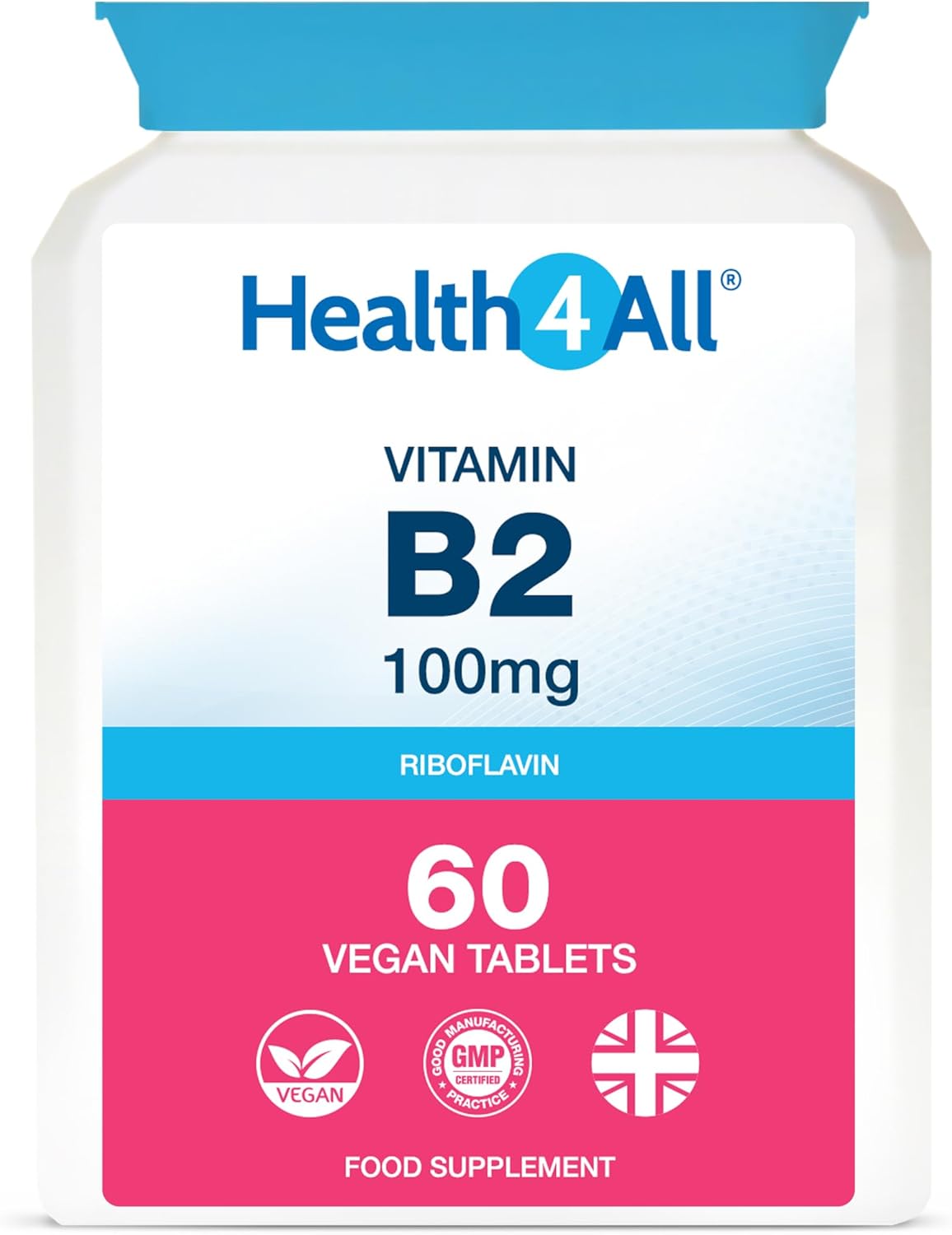 Vitamin B2 Riboflavin 100Mg 120 Tablets Migraine Support, Stress And Energy. Vegan. Made By Health4All